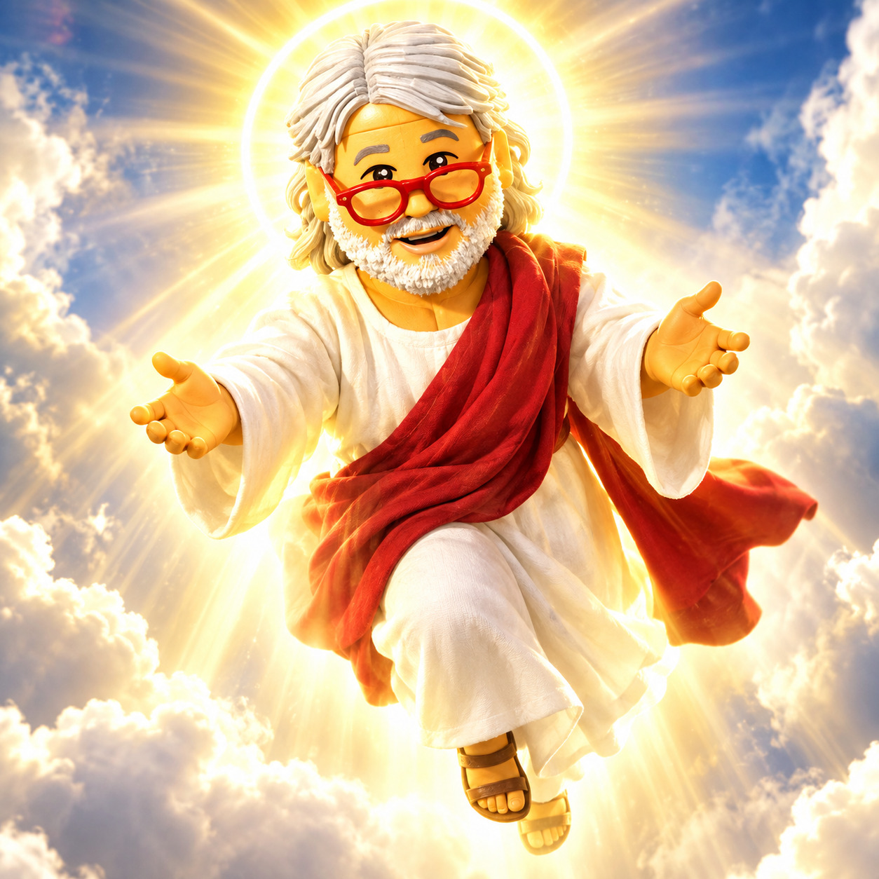 Icône officielle du Retour : le Grand Rabah en minifig, lunettes rouges, auréole